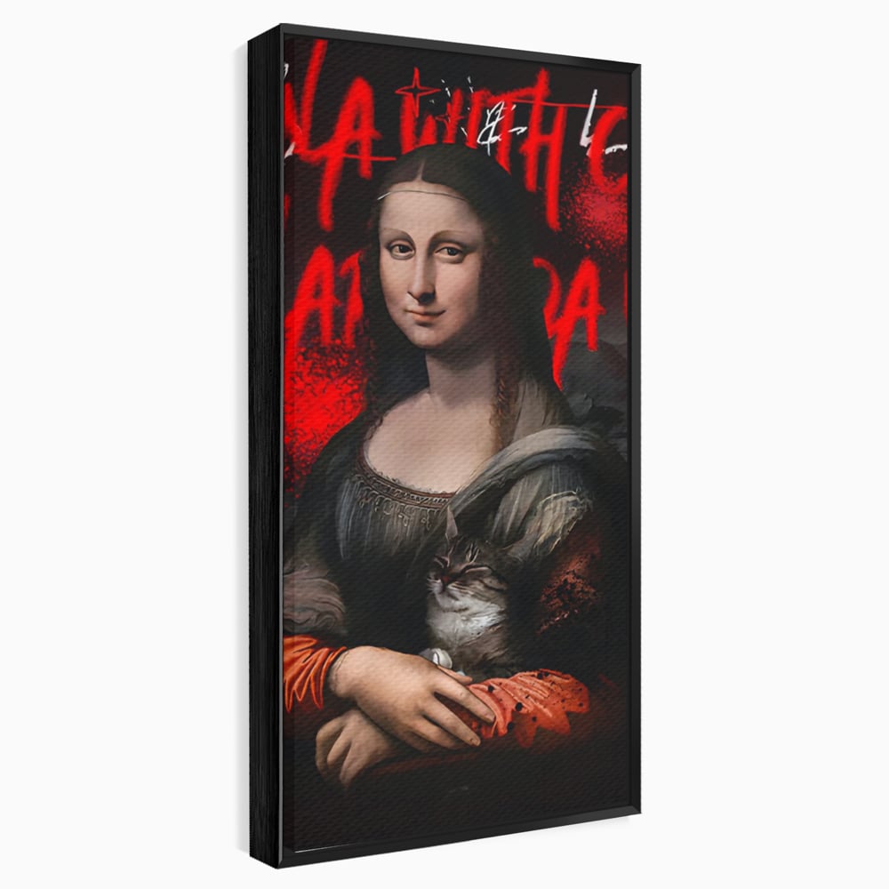 Tablou Canvas Premium LuxCanva® C1109, Lisa With Cat , Culori, Da Vinci, Mona Lisa, Living Room, Painting, Office, Relaxare, Culori Vibrante