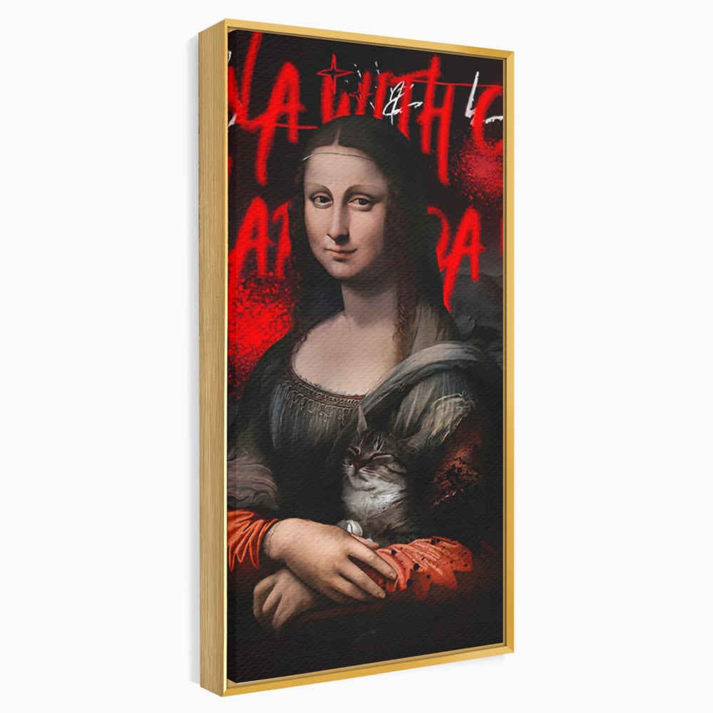 Tablou Canvas Premium LuxCanva® C1109, Lisa With Cat , Culori, Da Vinci, Mona Lisa, Living Room, Painting, Office, Relaxare, Culori Vibrante