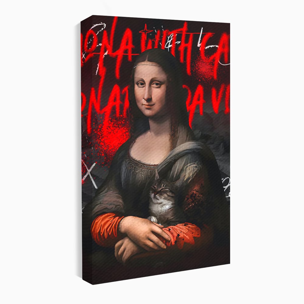 Tablou Canvas Premium LuxCanva® C1109, Lisa With Cat , Culori, Da Vinci, Mona Lisa, Living Room, Painting, Office, Relaxare, Culori Vibrante