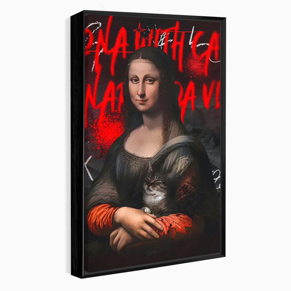 Tablou Canvas Premium LuxCanva® C1109, Lisa With Cat , Culori, Da Vinci, Mona Lisa, Living Room, Painting, Office, Relaxare, Culori Vibrante