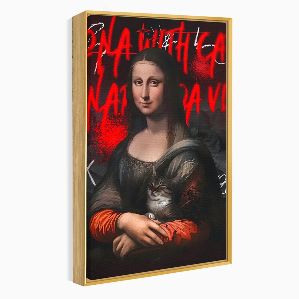 Tablou Canvas Premium LuxCanva® C1109, Lisa With Cat , Culori, Da Vinci, Mona Lisa, Living Room, Painting, Office, Relaxare, Culori Vibrante