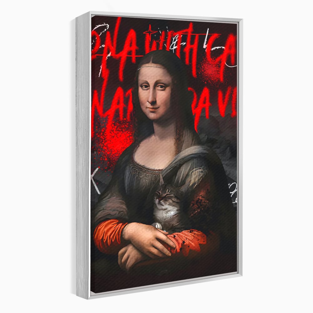 Tablou Canvas Premium LuxCanva® C1109, Lisa With Cat , Culori, Da Vinci, Mona Lisa, Living Room, Painting, Office, Relaxare, Culori Vibrante