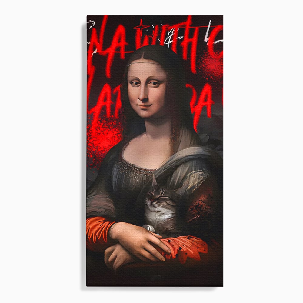 Tablou Canvas Premium LuxCanva® C1109, Lisa With Cat , Culori, Da Vinci, Mona Lisa, Living Room, Painting, Office, Relaxare, Culori Vibrante