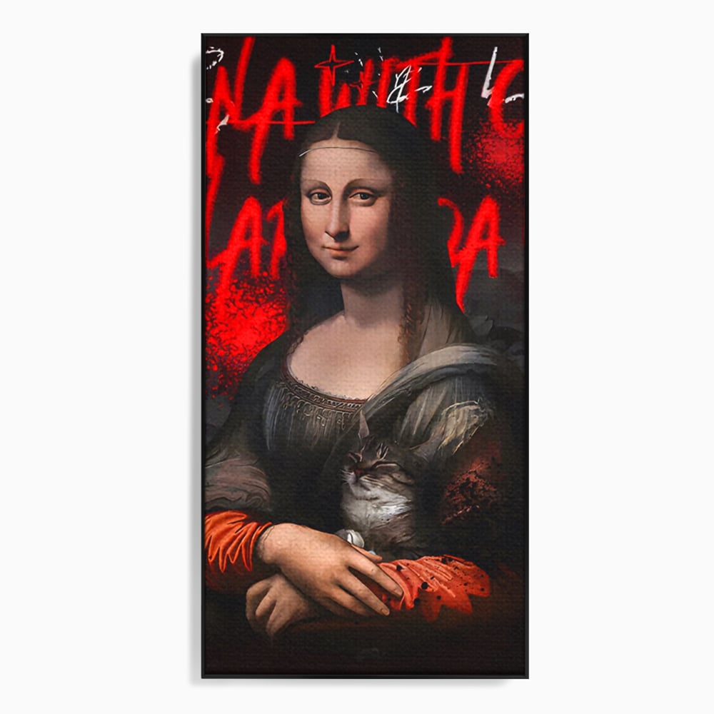 Tablou Canvas Premium LuxCanva® C1109, Lisa With Cat , Culori, Da Vinci, Mona Lisa, Living Room, Painting, Office, Relaxare, Culori Vibrante