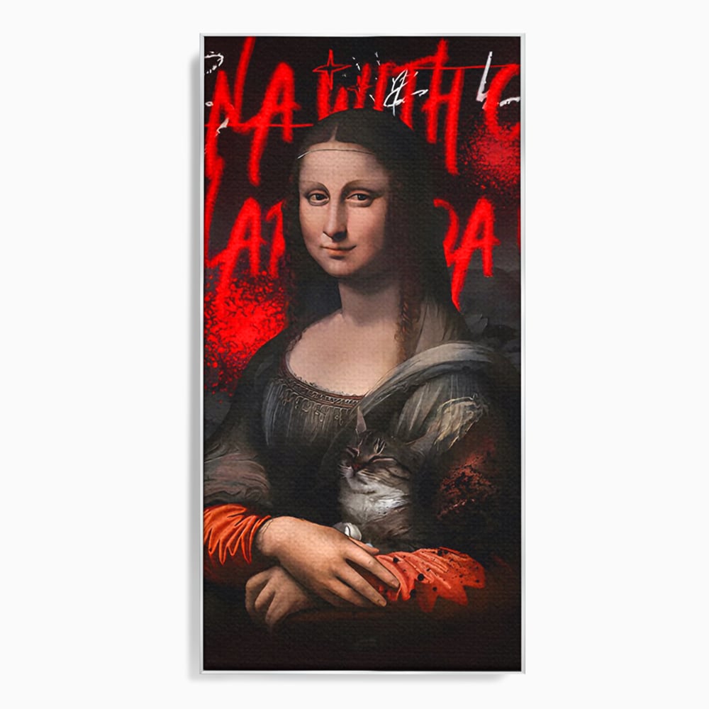 Tablou Canvas Premium LuxCanva® C1109, Lisa With Cat , Culori, Da Vinci, Mona Lisa, Living Room, Painting, Office, Relaxare, Culori Vibrante