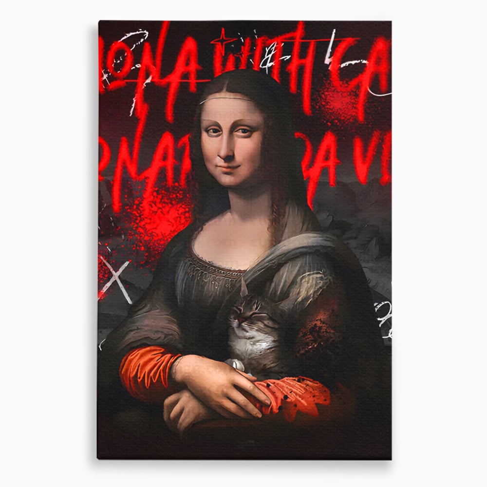 Tablou Canvas Premium LuxCanva® C1109, Lisa With Cat , Culori, Da Vinci, Mona Lisa, Living Room, Painting, Office, Relaxare, Culori Vibrante