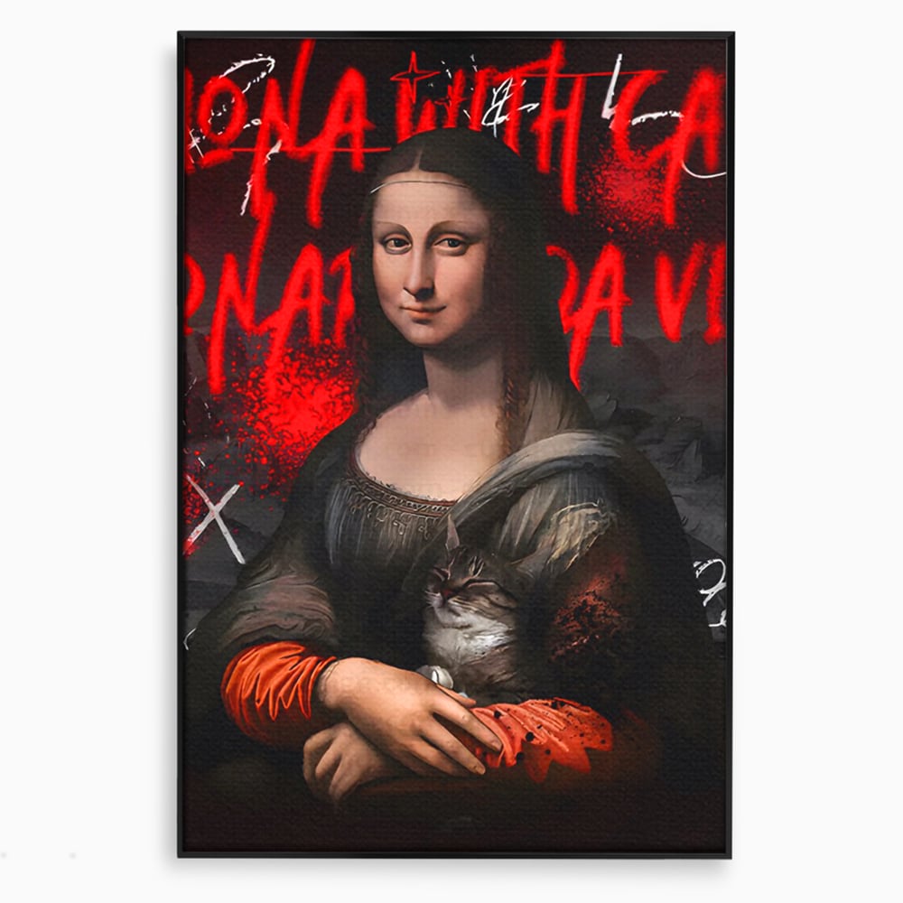 Tablou Canvas Premium LuxCanva® C1109, Lisa With Cat , Culori, Da Vinci, Mona Lisa, Living Room, Painting, Office, Relaxare, Culori Vibrante