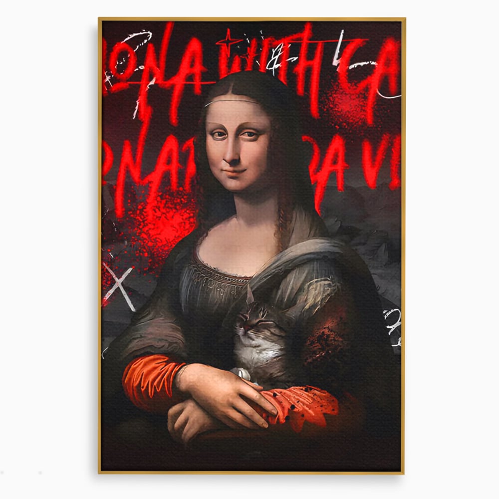 Tablou Canvas Premium LuxCanva® C1109, Lisa With Cat , Culori, Da Vinci, Mona Lisa, Living Room, Painting, Office, Relaxare, Culori Vibrante