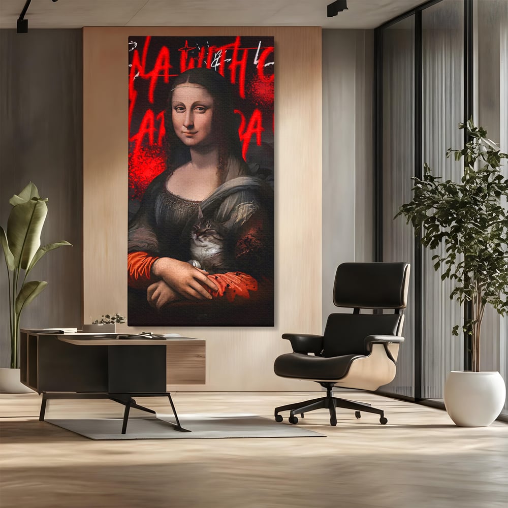 Tablou Canvas Premium LuxCanva® C1109, Lisa With Cat , Culori, Da Vinci, Mona Lisa, Living Room, Painting, Office, Relaxare, Culori Vibrante