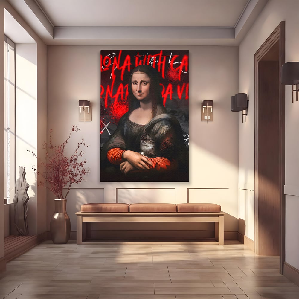 Tablou Canvas Premium LuxCanva® C1109, Lisa With Cat , Culori, Da Vinci, Mona Lisa, Living Room, Painting, Office, Relaxare, Culori Vibrante