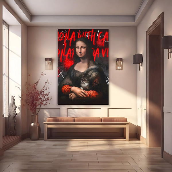 Tablou Canvas Premium LuxCanva® C1109, Lisa With Cat , Culori, Da Vinci, Mona Lisa, Living Room, Painting, Office, Relaxare, Culori Vibrante