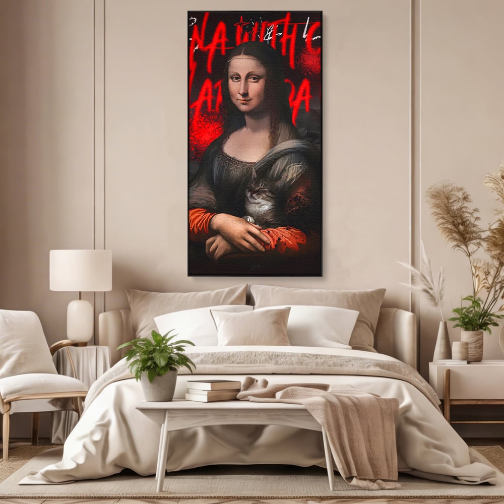 Tablou Canvas Premium LuxCanva® C1109, Lisa With Cat , Culori, Da Vinci, Mona Lisa, Living Room, Painting, Office, Relaxare, Culori Vibrante