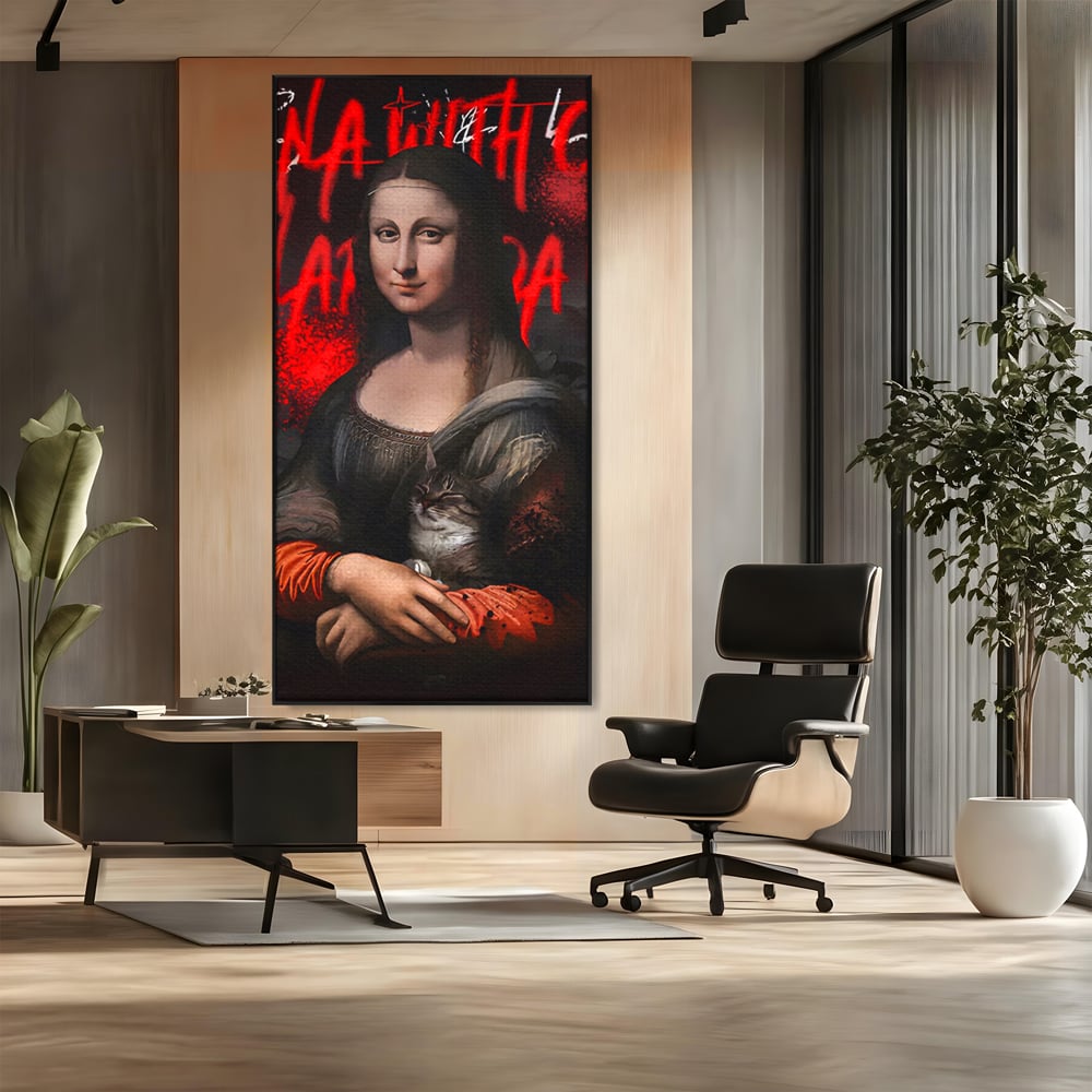 Tablou Canvas Premium LuxCanva® C1109, Lisa With Cat , Culori, Da Vinci, Mona Lisa, Living Room, Painting, Office, Relaxare, Culori Vibrante
