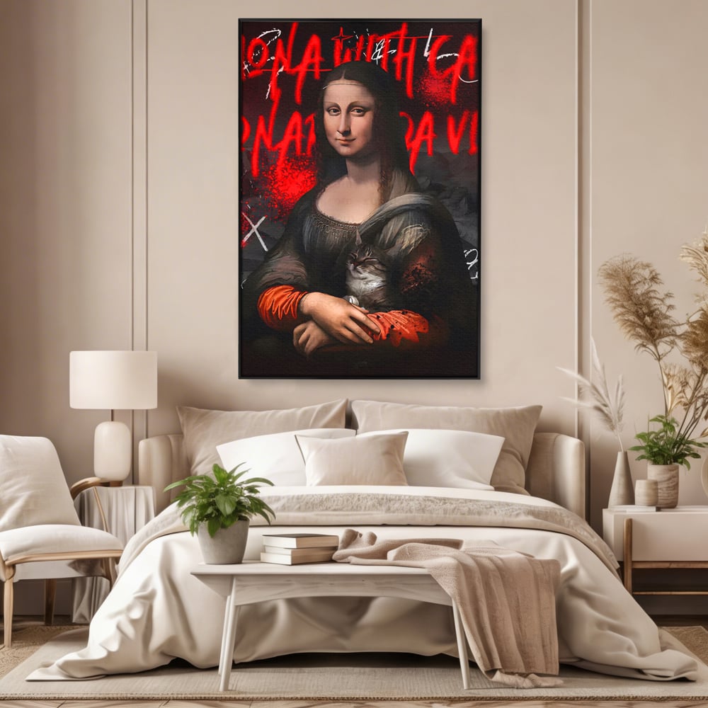 Tablou Canvas Premium LuxCanva® C1109, Lisa With Cat , Culori, Da Vinci, Mona Lisa, Living Room, Painting, Office, Relaxare, Culori Vibrante