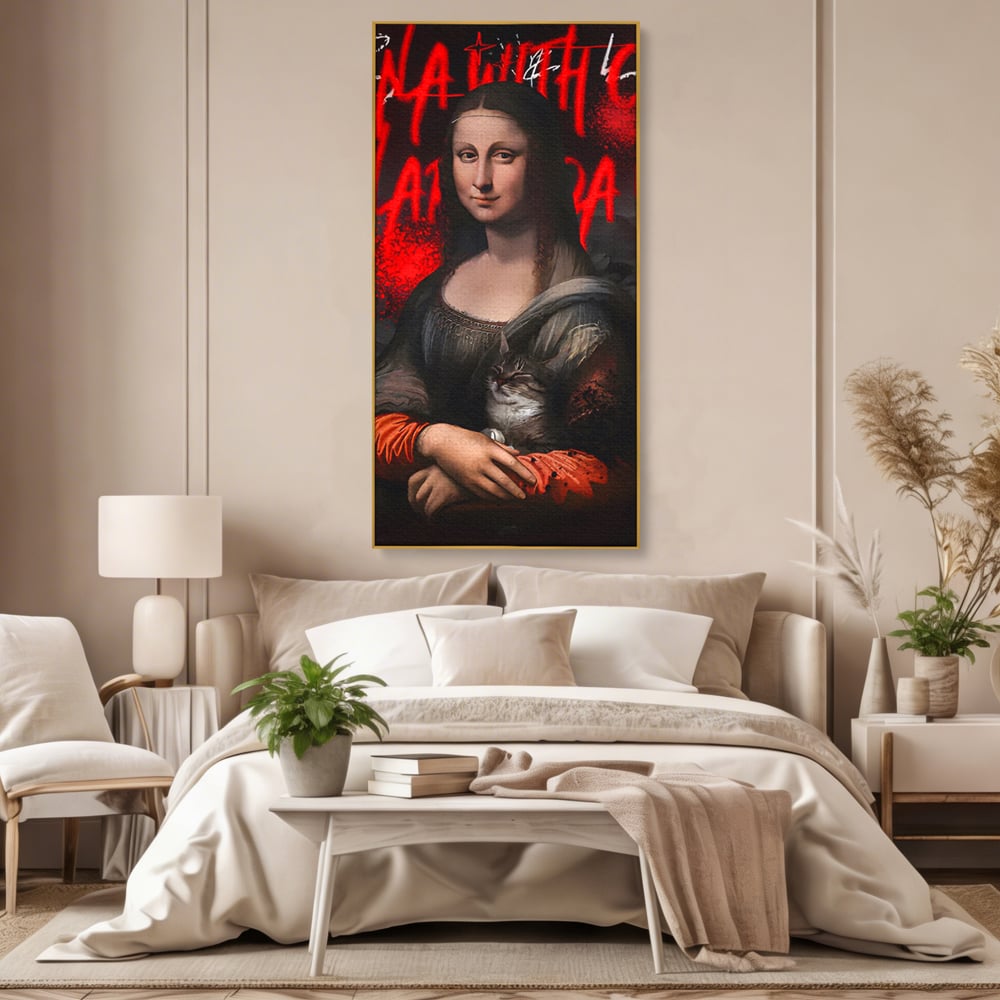 Tablou Canvas Premium LuxCanva® C1109, Lisa With Cat , Culori, Da Vinci, Mona Lisa, Living Room, Painting, Office, Relaxare, Culori Vibrante