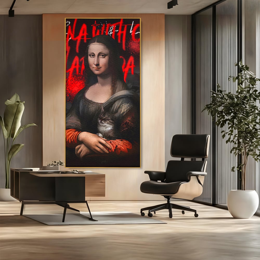 Tablou Canvas Premium LuxCanva® C1109, Lisa With Cat , Culori, Da Vinci, Mona Lisa, Living Room, Painting, Office, Relaxare, Culori Vibrante