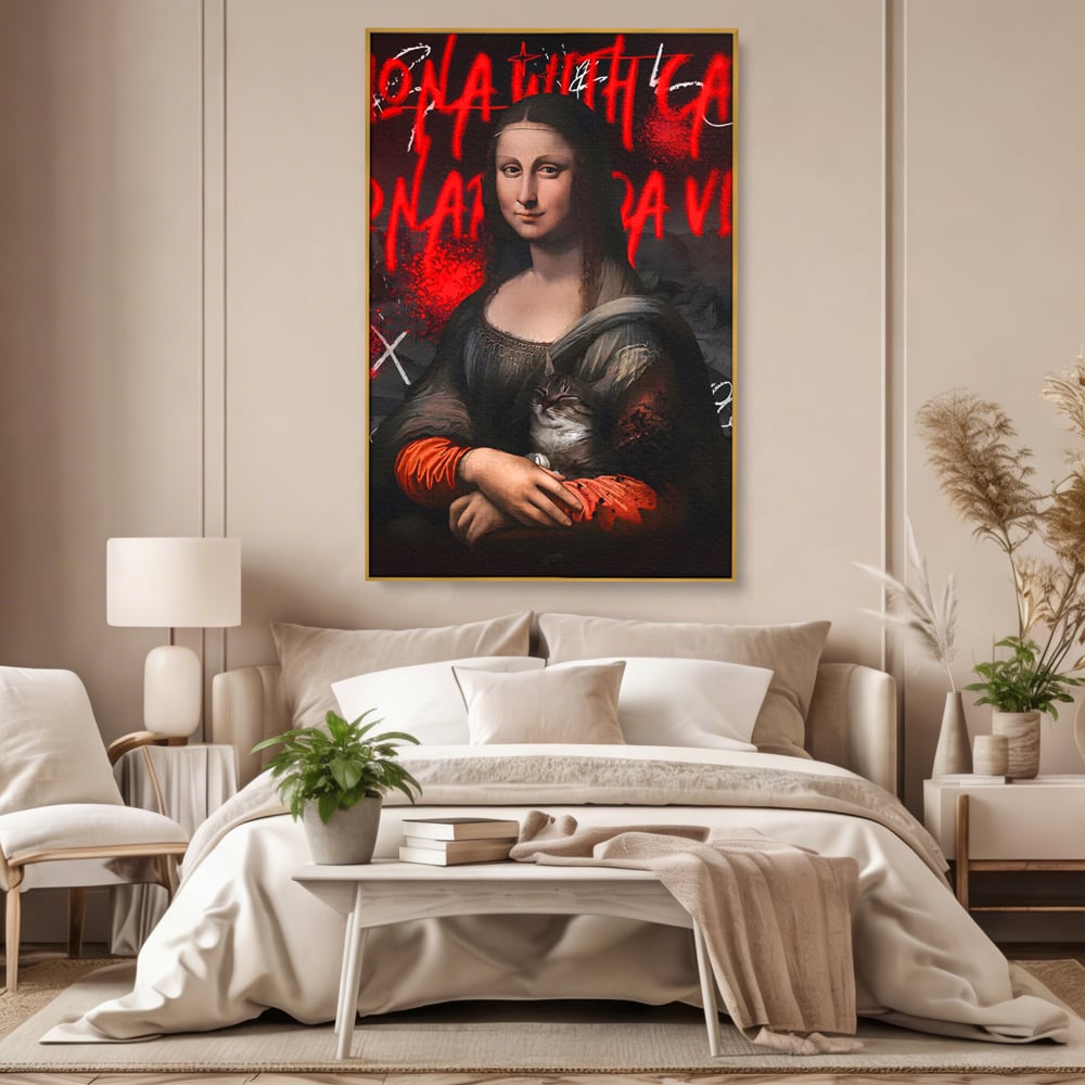 Tablou Canvas Premium LuxCanva® C1109, Lisa With Cat , Culori, Da Vinci, Mona Lisa, Living Room, Painting, Office, Relaxare, Culori Vibrante