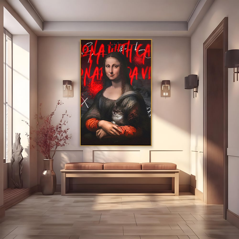 Tablou Canvas Premium LuxCanva® C1109, Lisa With Cat , Culori, Da Vinci, Mona Lisa, Living Room, Painting, Office, Relaxare, Culori Vibrante