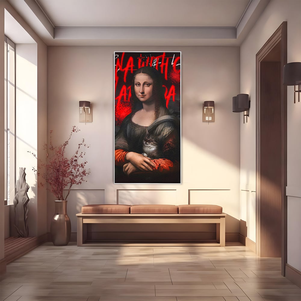 Tablou Canvas Premium LuxCanva® C1109, Lisa With Cat , Culori, Da Vinci, Mona Lisa, Living Room, Painting, Office, Relaxare, Culori Vibrante