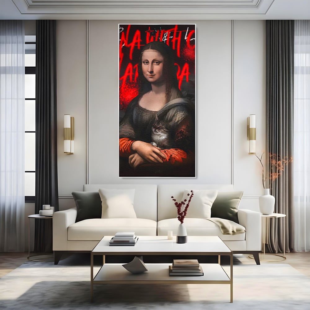 Tablou Canvas Premium LuxCanva® C1109, Lisa With Cat , Culori, Da Vinci, Mona Lisa, Living Room, Painting, Office, Relaxare, Culori Vibrante