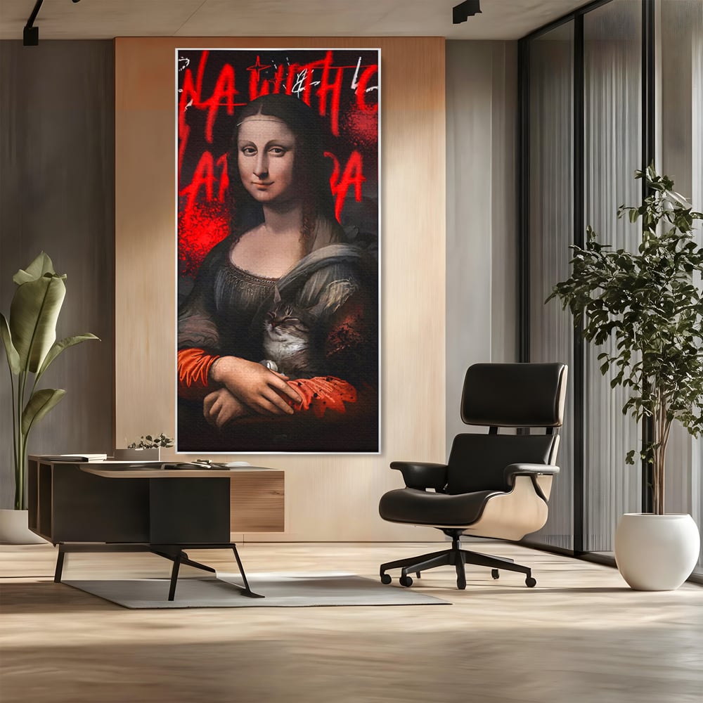 Tablou Canvas Premium LuxCanva® C1109, Lisa With Cat , Culori, Da Vinci, Mona Lisa, Living Room, Painting, Office, Relaxare, Culori Vibrante