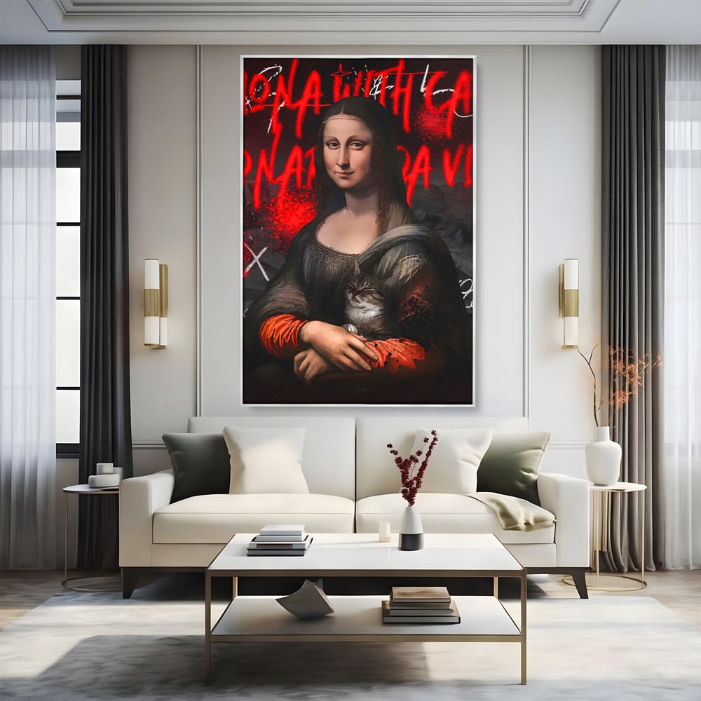 Tablou Canvas Premium LuxCanva® C1109, Lisa With Cat , Culori, Da Vinci, Mona Lisa, Living Room, Painting, Office, Relaxare, Culori Vibrante