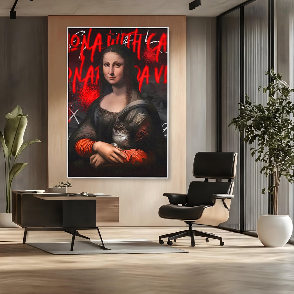 Tablou Canvas Premium LuxCanva® C1109, Lisa With Cat , Culori, Da Vinci, Mona Lisa, Living Room, Painting, Office, Relaxare, Culori Vibrante