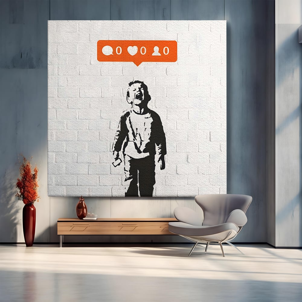 Tablou Canvas Premium LuxCanva® C1110, Social Media Addiction , Copil, Zambet, Game Room, Bar, Relaxare, Culori Vibrante