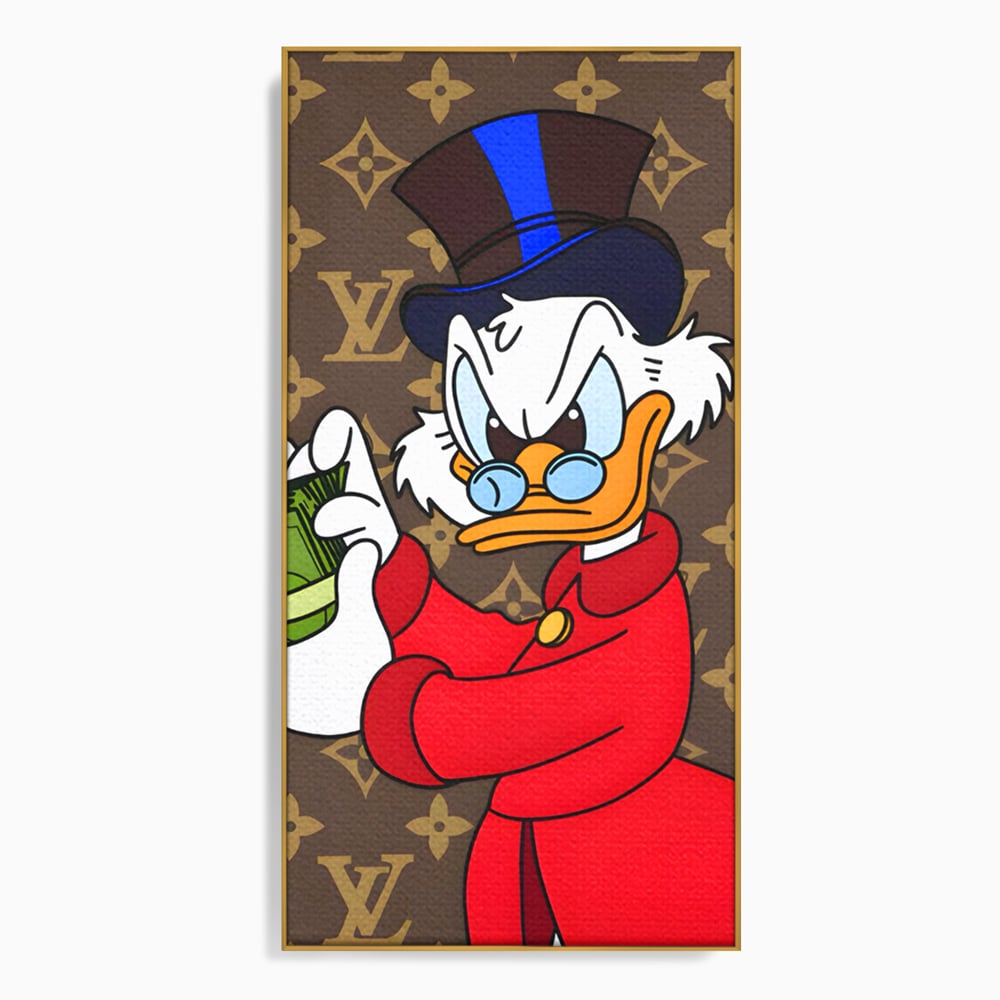 Tablou Canvas Premium, LuxCanva® C1113, Old Donald Counting Money, Culori, Donald, Cartoon, Money, Living Room, Office, Relaxare, Culori Vibrante