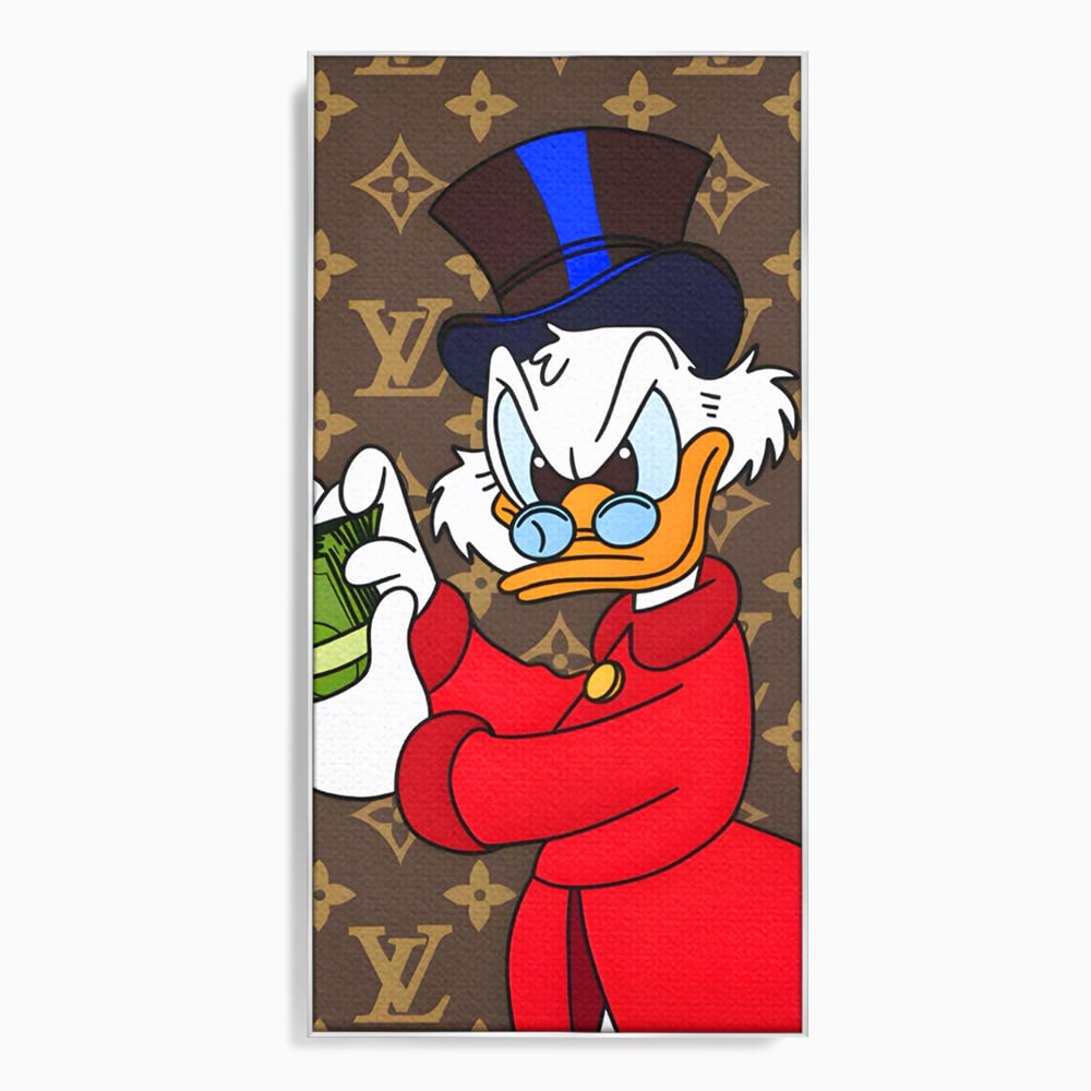 Tablou Canvas Premium, LuxCanva® C1113, Old Donald Counting Money, Culori, Donald, Cartoon, Money, Living Room, Office, Relaxare, Culori Vibrante