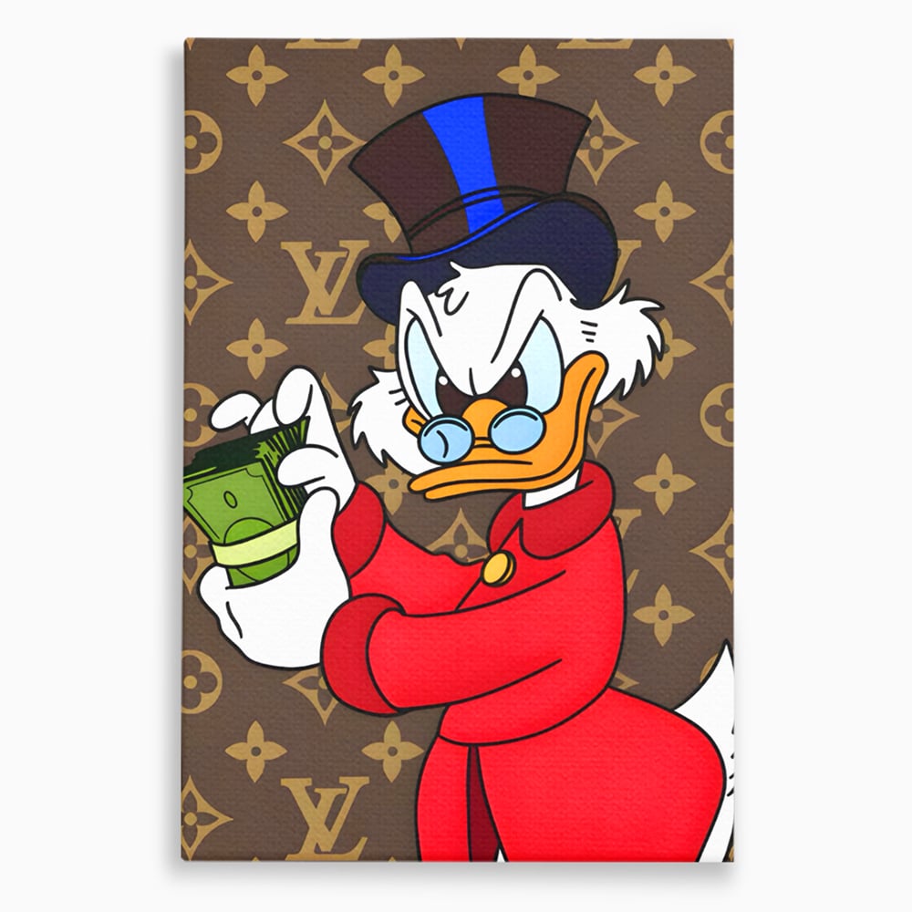 Tablou Canvas Premium, LuxCanva® C1113, Old Donald Counting Money, Culori, Donald, Cartoon, Money, Living Room, Office, Relaxare, Culori Vibrante