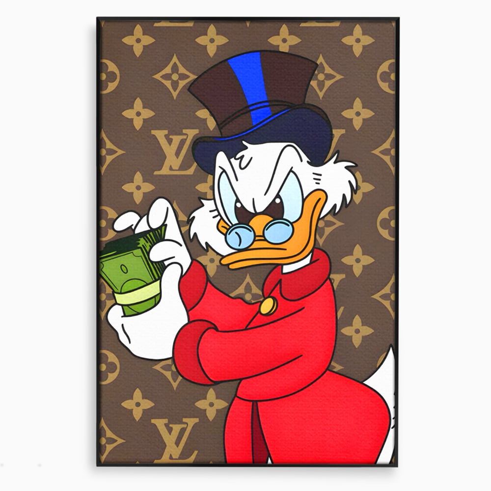 Tablou Canvas Premium, LuxCanva® C1113, Old Donald Counting Money, Culori, Donald, Cartoon, Money, Living Room, Office, Relaxare, Culori Vibrante