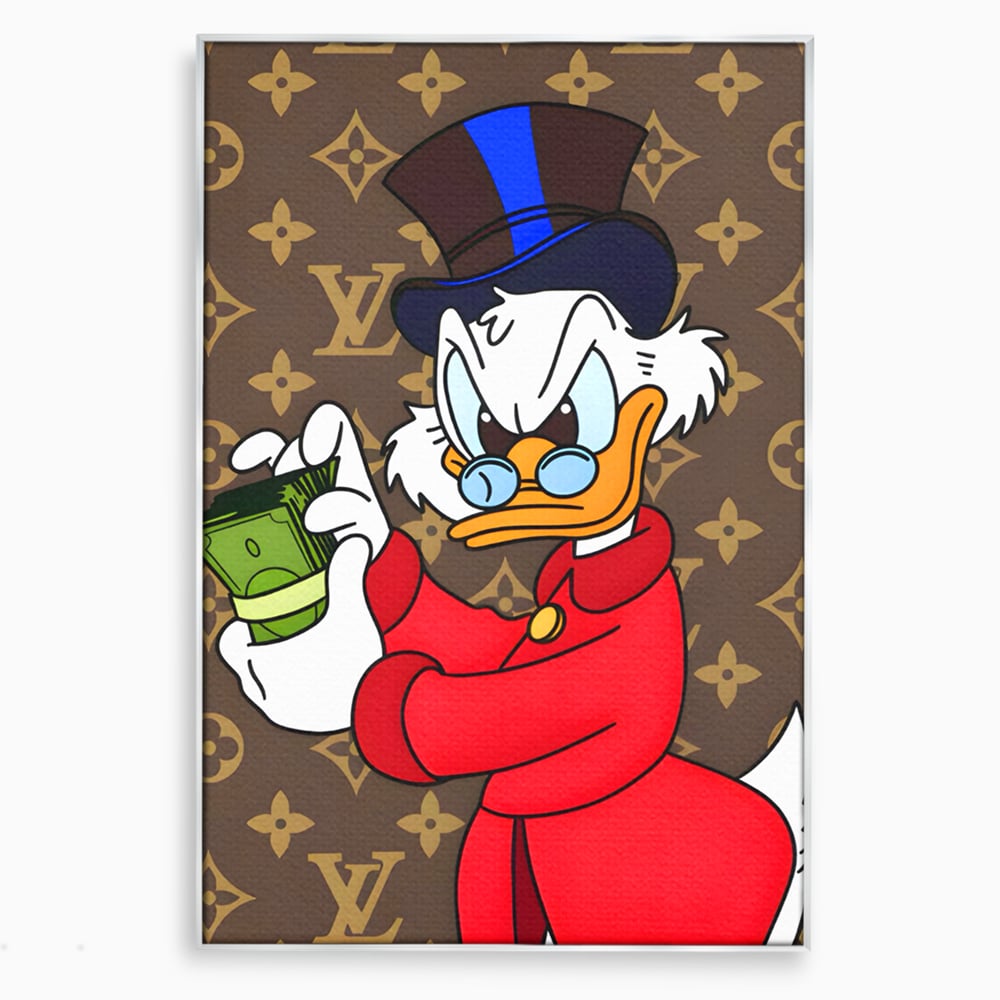 Tablou Canvas Premium, LuxCanva® C1113, Old Donald Counting Money, Culori, Donald, Cartoon, Money, Living Room, Office, Relaxare, Culori Vibrante