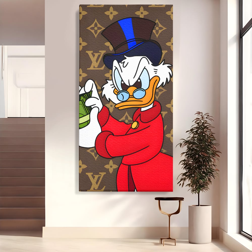 Tablou Canvas Premium, LuxCanva® C1113, Old Donald Counting Money, Culori, Donald, Cartoon, Money, Living Room, Office, Relaxare, Culori Vibrante