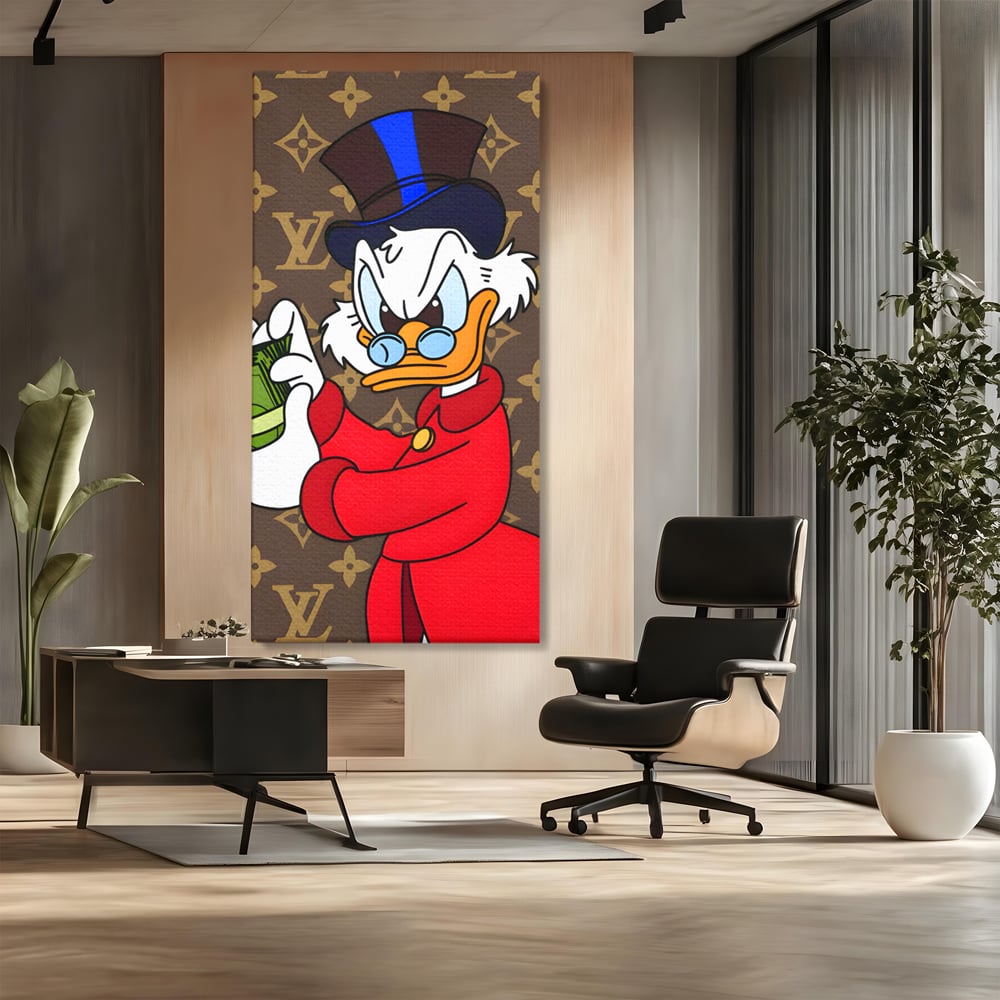 Tablou Canvas Premium, LuxCanva® C1113, Old Donald Counting Money, Culori, Donald, Cartoon, Money, Living Room, Office, Relaxare, Culori Vibrante