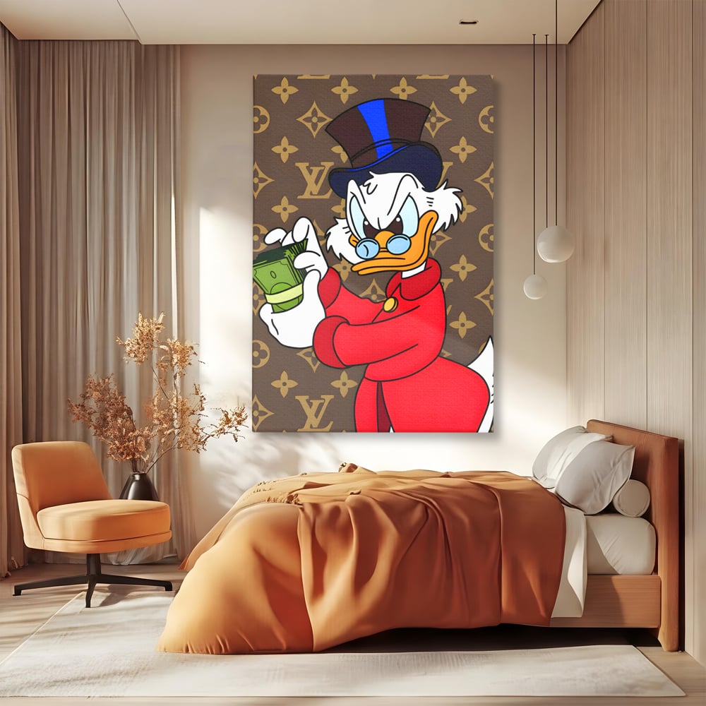 Tablou Canvas Premium, LuxCanva® C1113, Old Donald Counting Money, Culori, Donald, Cartoon, Money, Living Room, Office, Relaxare, Culori Vibrante