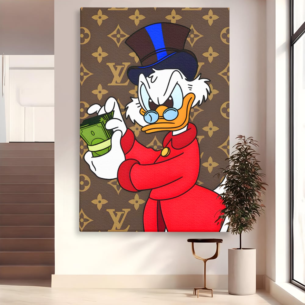 Tablou Canvas Premium, LuxCanva® C1113, Old Donald Counting Money, Culori, Donald, Cartoon, Money, Living Room, Office, Relaxare, Culori Vibrante