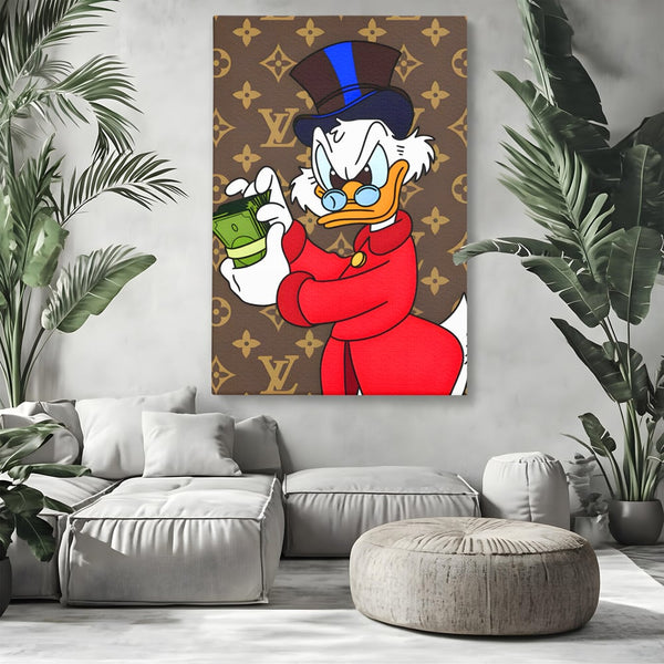 Tablou Canvas Premium, LuxCanva® C1113, Old Donald Counting Money, Culori, Donald, Cartoon, Money, Living Room, Office, Relaxare, Culori Vibrante
