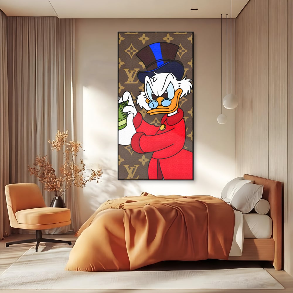 Tablou Canvas Premium, LuxCanva® C1113, Old Donald Counting Money, Culori, Donald, Cartoon, Money, Living Room, Office, Relaxare, Culori Vibrante