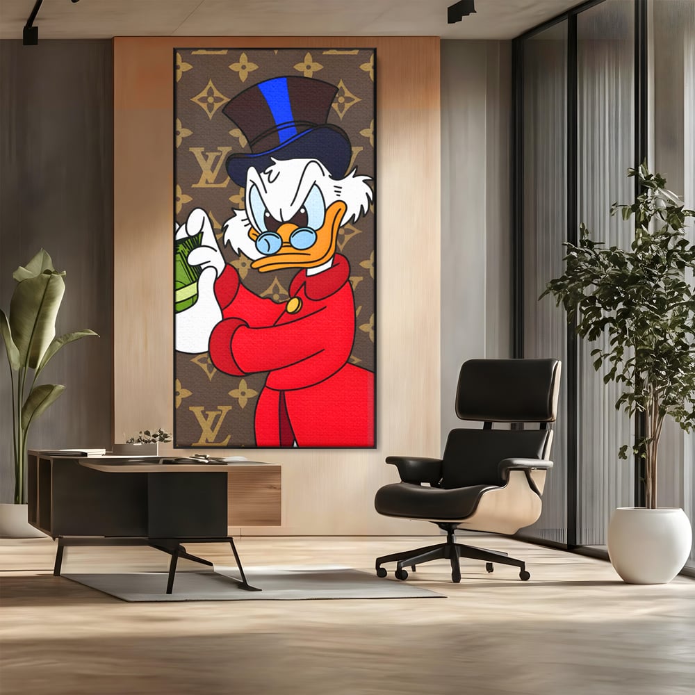 Tablou Canvas Premium, LuxCanva® C1113, Old Donald Counting Money, Culori, Donald, Cartoon, Money, Living Room, Office, Relaxare, Culori Vibrante