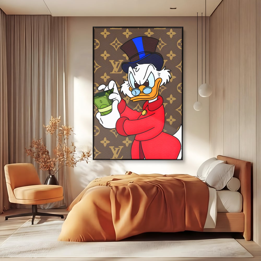 Tablou Canvas Premium, LuxCanva® C1113, Old Donald Counting Money, Culori, Donald, Cartoon, Money, Living Room, Office, Relaxare, Culori Vibrante