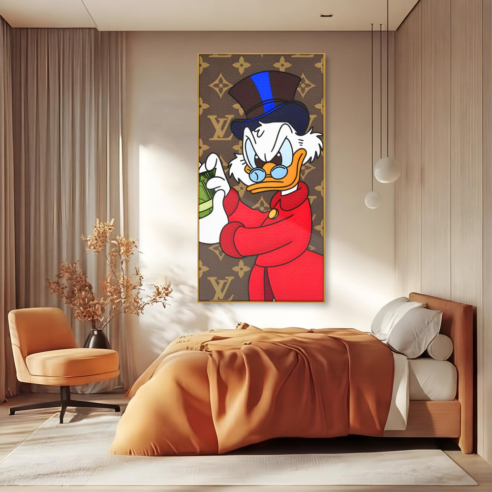 Tablou Canvas Premium, LuxCanva® C1113, Old Donald Counting Money, Culori, Donald, Cartoon, Money, Living Room, Office, Relaxare, Culori Vibrante