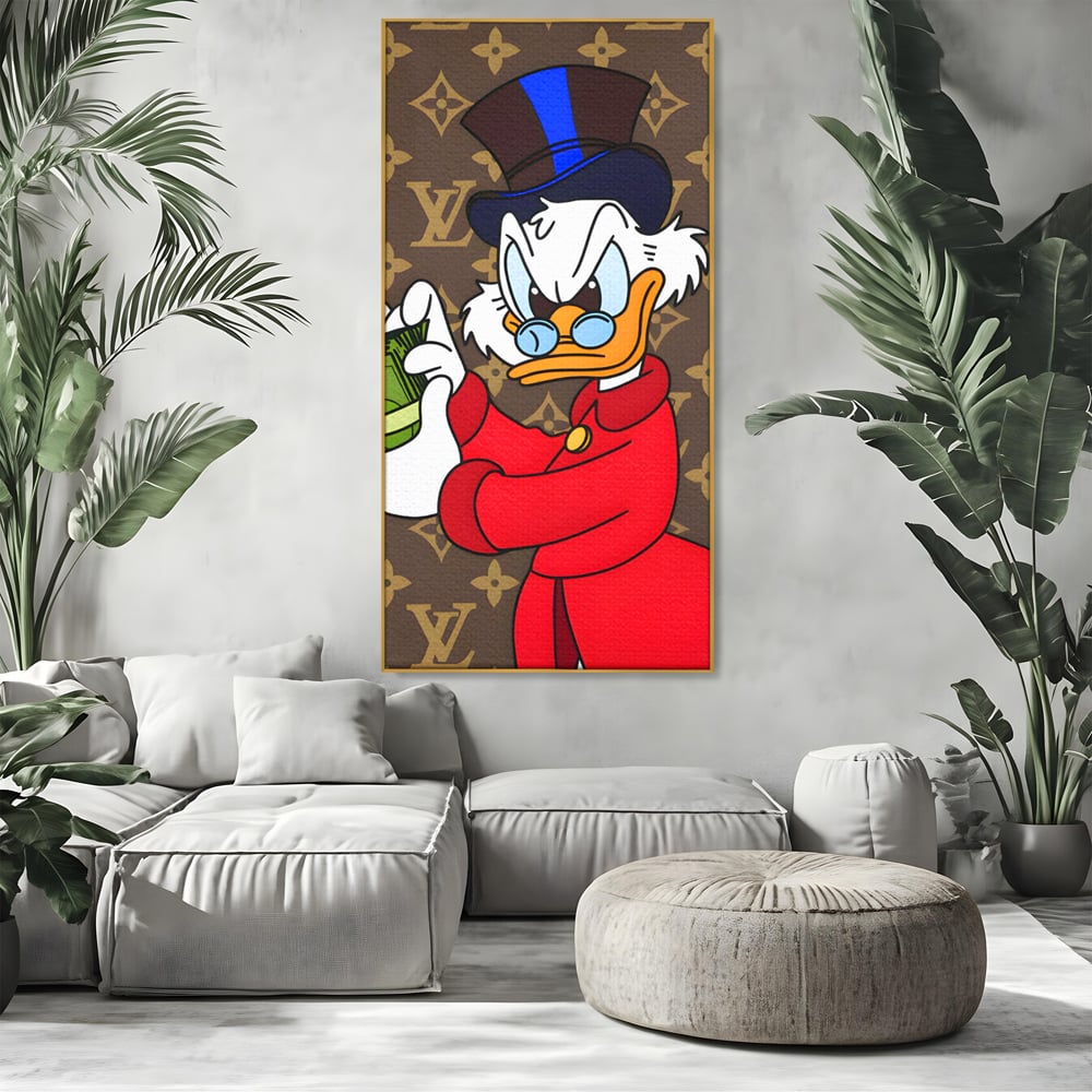 Tablou Canvas Premium, LuxCanva® C1113, Old Donald Counting Money, Culori, Donald, Cartoon, Money, Living Room, Office, Relaxare, Culori Vibrante