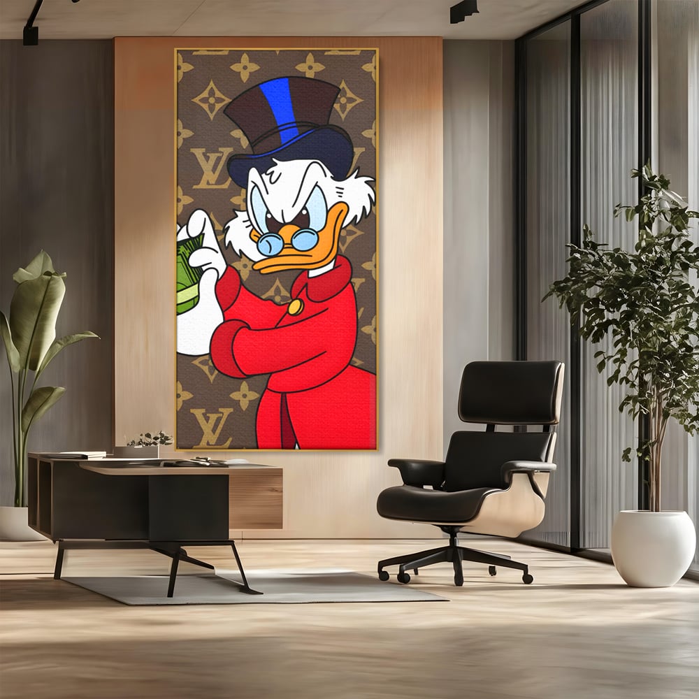 Tablou Canvas Premium, LuxCanva® C1113, Old Donald Counting Money, Culori, Donald, Cartoon, Money, Living Room, Office, Relaxare, Culori Vibrante