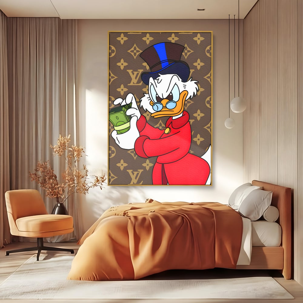 Tablou Canvas Premium, LuxCanva® C1113, Old Donald Counting Money, Culori, Donald, Cartoon, Money, Living Room, Office, Relaxare, Culori Vibrante