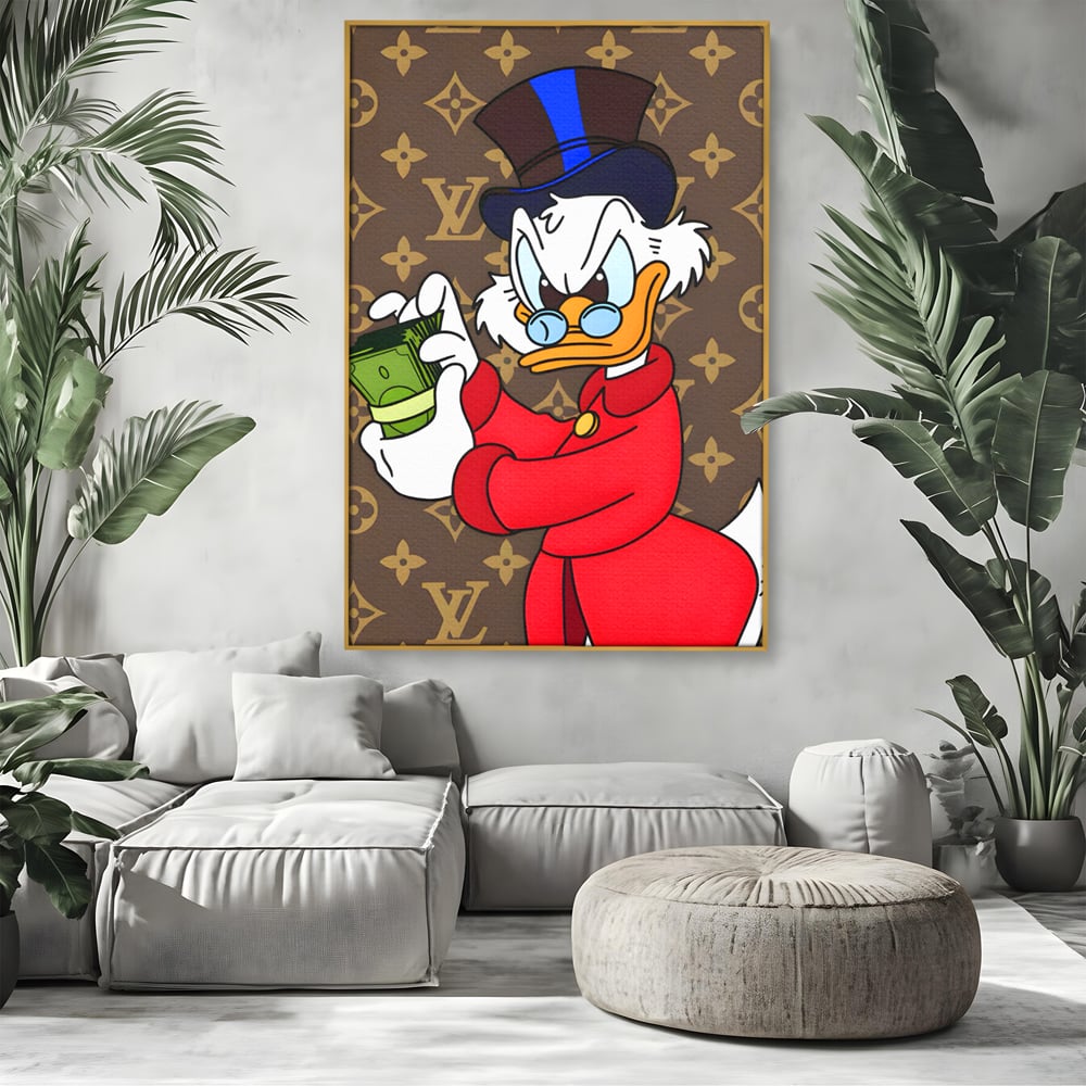 Tablou Canvas Premium, LuxCanva® C1113, Old Donald Counting Money, Culori, Donald, Cartoon, Money, Living Room, Office, Relaxare, Culori Vibrante
