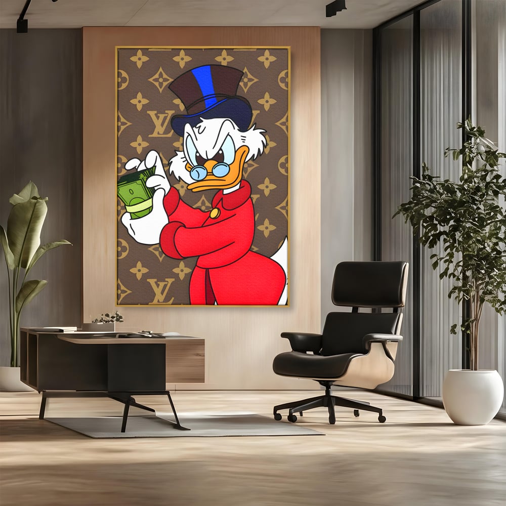 Tablou Canvas Premium, LuxCanva® C1113, Old Donald Counting Money, Culori, Donald, Cartoon, Money, Living Room, Office, Relaxare, Culori Vibrante