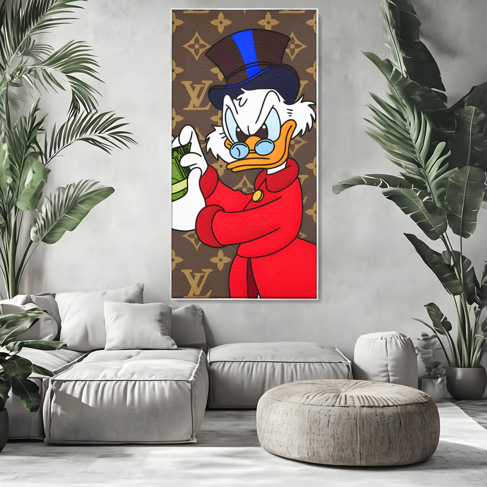 Tablou Canvas Premium, LuxCanva® C1113, Old Donald Counting Money, Culori, Donald, Cartoon, Money, Living Room, Office, Relaxare, Culori Vibrante