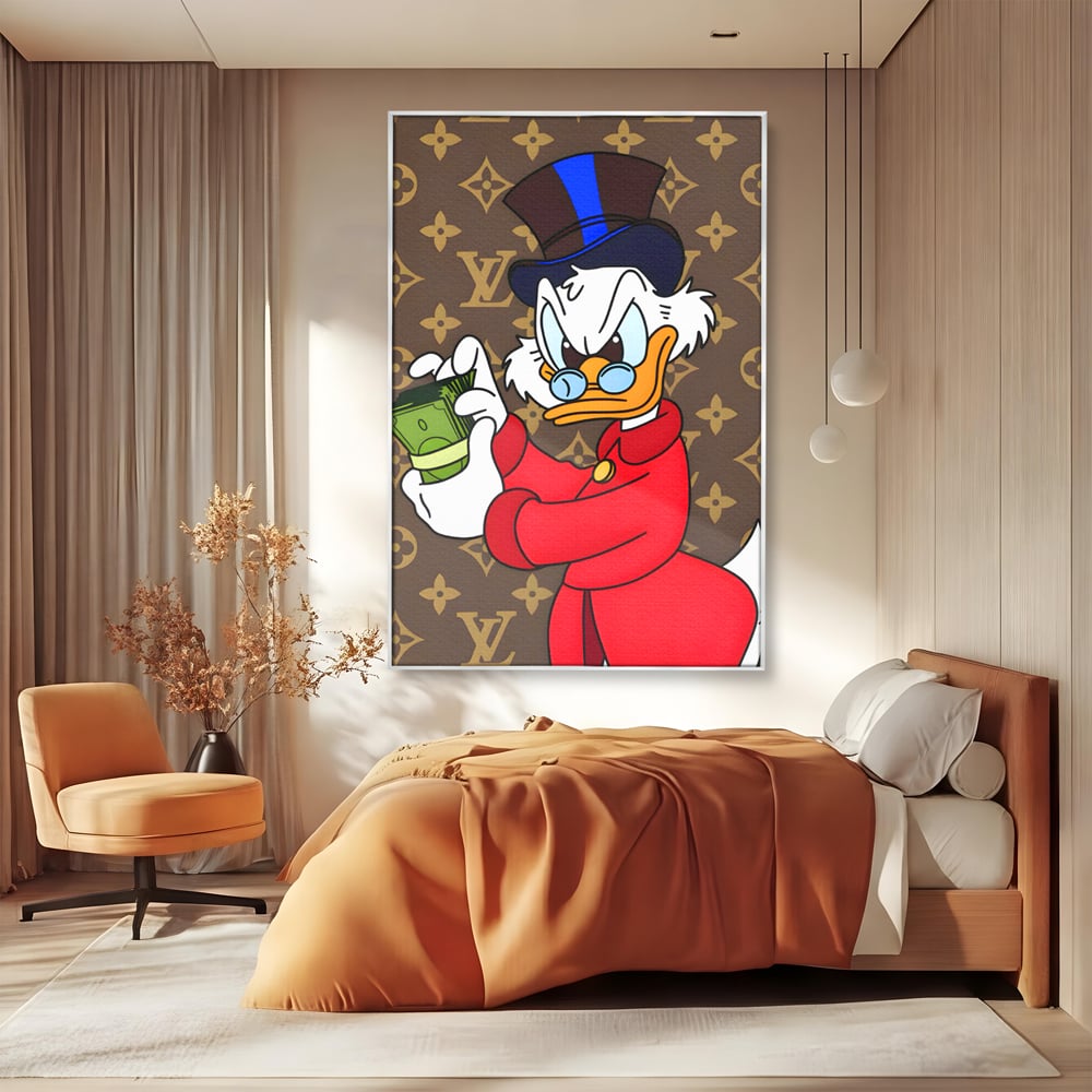 Tablou Canvas Premium, LuxCanva® C1113, Old Donald Counting Money, Culori, Donald, Cartoon, Money, Living Room, Office, Relaxare, Culori Vibrante