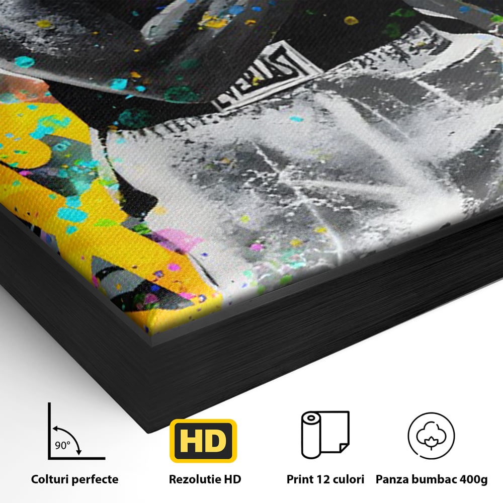 Tablou Canvas Premium LuxCanva® C1114, Marele Muhammad Ali , Culori, Muhammad Ali, Sportiv, GOAT, Game Room, Bar, Relaxare, Culori Vibrante